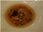 chestnut cream soup with red shrimp tartare